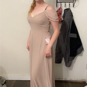Chic Beige Off-Shoulder Maxi Dress